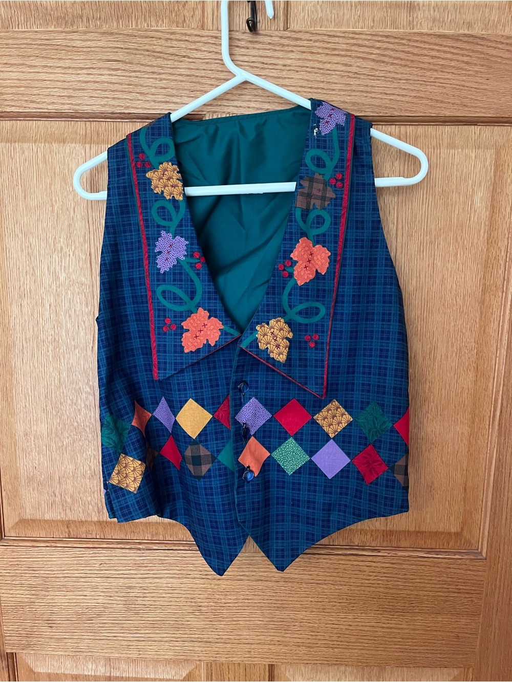 Cotton harvest/ fall Halloween Plaid Vest with Colorful Patchwork Diamonds